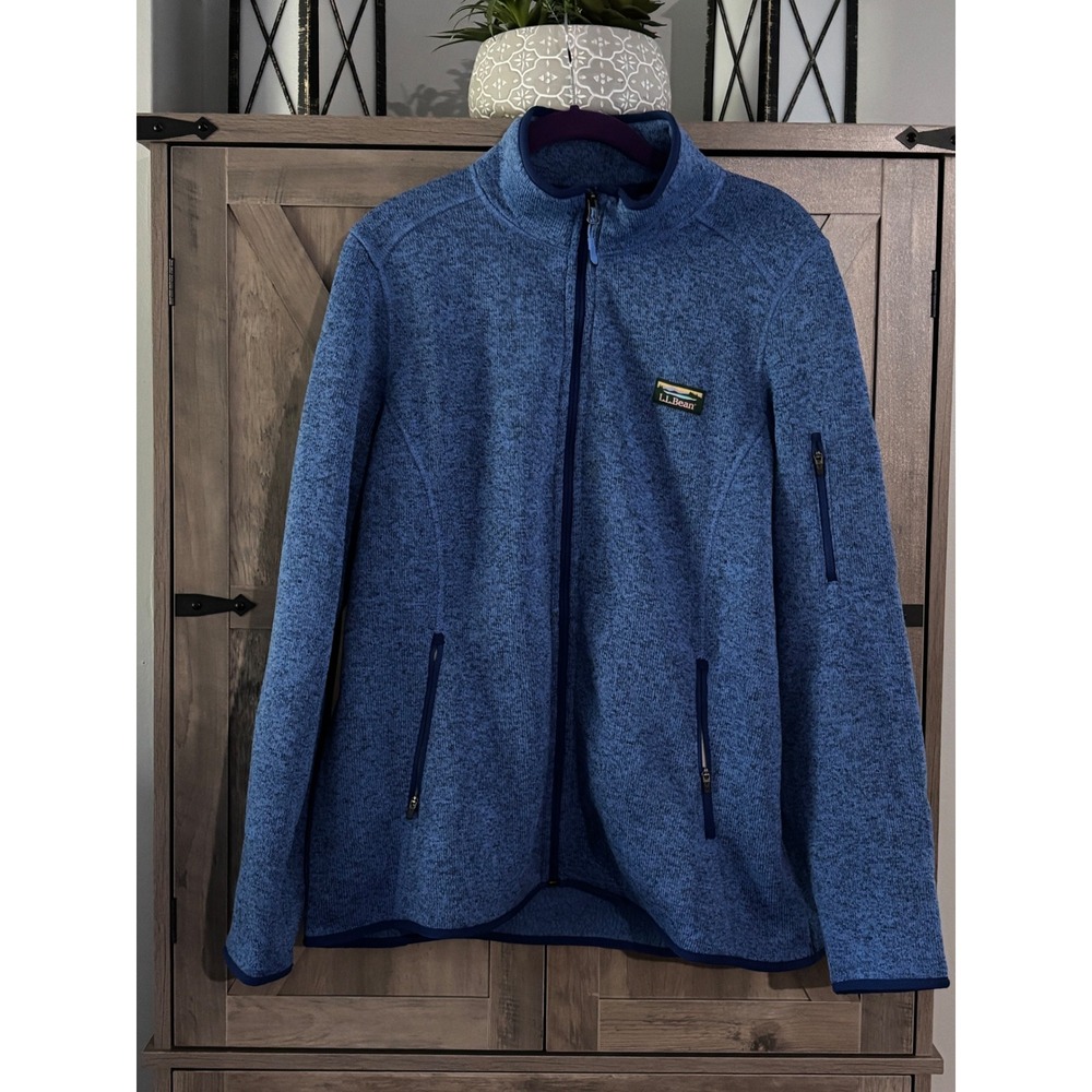 LL Bean Sweater Fleece Full Zip Jacket Blue Heather Womens XL 504888